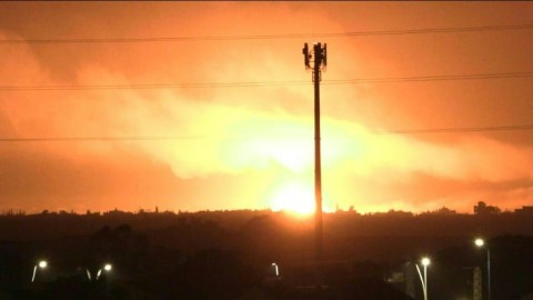 Massive explosions over morthern Gaza, seen from Israel