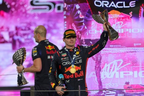 Max Verstappen celebrates  winning the Abu Dhabi Formula One Grand Prix 