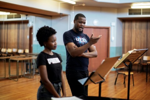 Siphosihle Letsoso, left, and Yonwaba Mbo rehearsing at the University of Cape Town School of Music