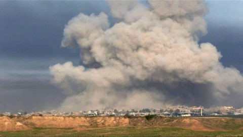 Smoke billows following Israeli strike on southern Gaza