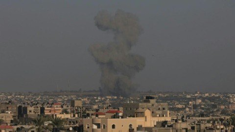 Smoke rises in Khan Yunis, seen from Rafah