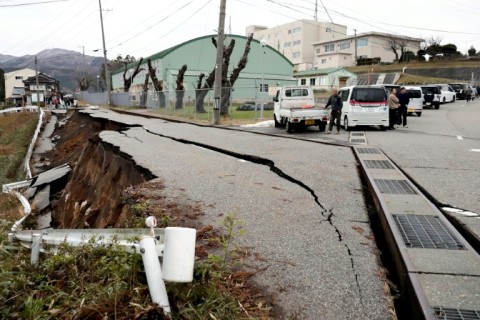 Pavement was left cracked in the city of Wajima, after a major 7.5 magnitude earthquake struck Japan's Noto region Monday