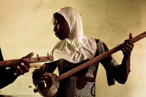Aichata Adamou plays a traditional gourimi at a workshop aimed at keeping Niger's music alive 