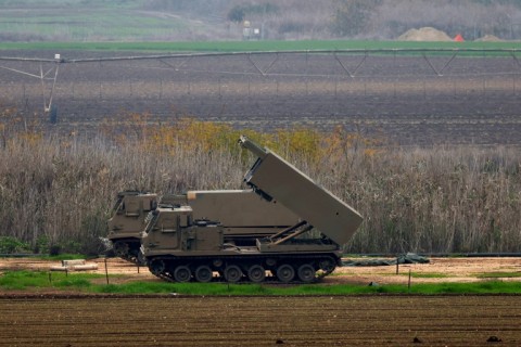 With residents fearing war, Israeli multiple rocket launchers are positioned in the Upper Galilee, in northern Israel near the border with Lebanon 