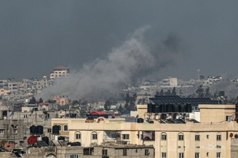 Smoke billows after an Israeli strike in Rafah in the southern Gaza Strip