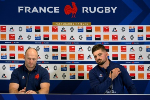 William Servat (L) and France captain Gregory Alldritt face the press after the defeat by Ireland