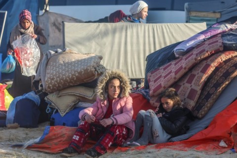 Displaced Palestinians in Gaza's coastal area of Al-Mawasi in the southern Gaza Strip on February 21, 2024