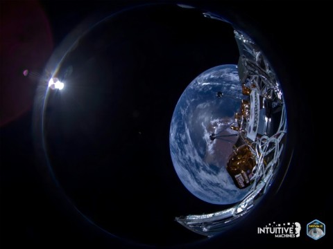 This photo courtesy of Intuitive Machine shows the first view of Earth taken during the IM-1 mission 