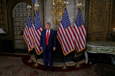 Former president Donald Trump speaks to reports from the library at his Mar-a-Lago resort on March 4, 2024 after the Supreme Court ruling