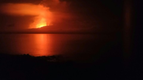 Volcano on uninhabited Galapagos island spews lava