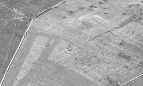 This satellite image released by Maxar Technologies shows a 13 square kilometre walled enclosure Egypt has been preparing on its border with Gaza, potentially to accomodate tens of thousands of refugees, experts say