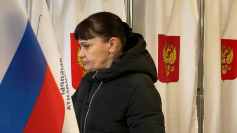 Voters cast their ballots at a polling station in Russian-controlled Crimea