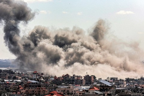 Smoke billows over Rafah after an Israeli bombardment in the southern Gaza Strip on Wednesday