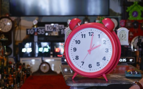 Each timepiece is set to a slightly different time to avoid them striking in unison at the top of every hour