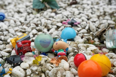 Toys left by relatives of unborn children buried at the Garden of Forever Love at the Chai Wan Cape Collison Crematorium