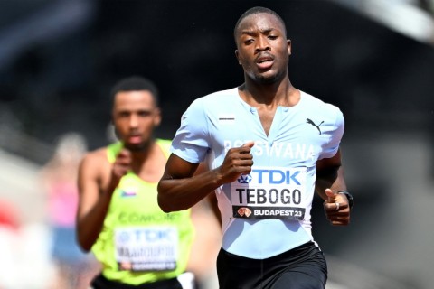 Letsile Tebogo leads a 200 metres heat during the 2023 world championships in Budapest.