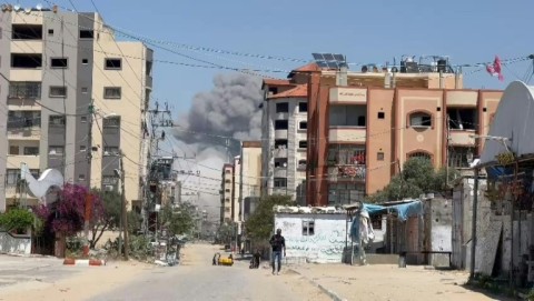 Smoke rises in Nuseirat in central Gaza after strikes 