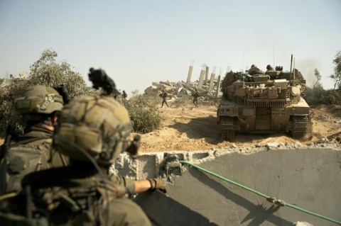 This handout picture released by the Israeli army on April 18, 2024 shows Israeli soldiers operating in the Gaza Strip 