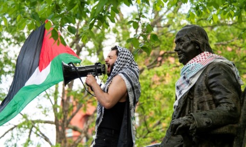 Pro-Palestinian students of Drexel University and the University of Pennsylvania demonstrate as they march from the City Hall to the University of Pennsylvania campus in Philadelphia 