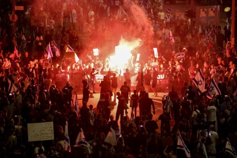 A protest in Tel Aviv by people calling for the government to ensure the release of hostages taken by Hamas 