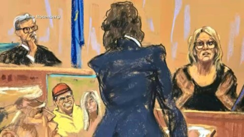 Sketches of Stormy Daniels testifying at Trump's historic criminal trial