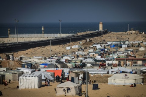 A makeshift camp along the Philadelphi corridor, a narrow buffer zone along the Gaza Strip's border with Egypt, in January