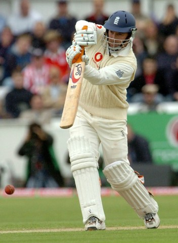 On the attack: Graham Thorpe hits a ball to the boundary during his final Test against Bangladesh at Chester-le-Street in 2005