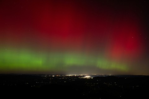 The aurora borealis seen from Shenandoah National Park in Rileyville, in the US state of Virginia