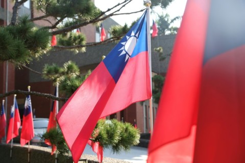 National flags of Taiwan are seen on a street in Hsinchu on October 14, 2024