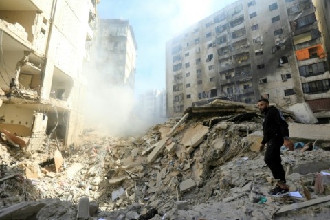 The rubble of a building destroyed during an Israeli airstrike that targeted Beirut's Mreijeh neighbourhood