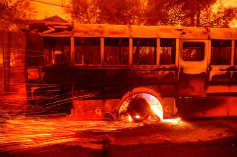 Margaret Larkin views her burned home during the Eaton fire in the Altadena area of Los Angeles county