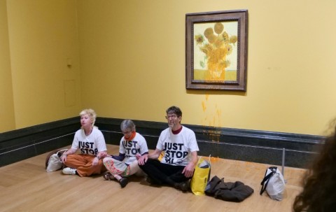Some activists are in court accused of throwing a tin of tomato soup at Vincent van Gogh's "Sunflowers"