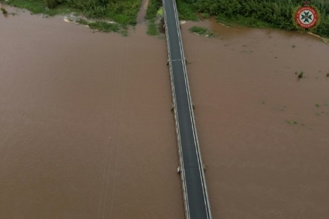 Floods surround a bridge over the Don river in Bowen, Queensland. 
