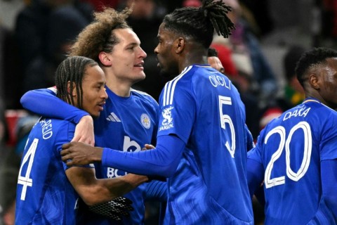 Bobby De Cordova-Reid (left) celebrates scoring for Leicester against Manchester United