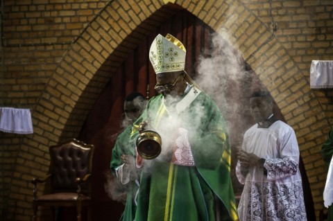 Congolese Cardinal Fridolin Ambongo leads a prayer for peace in Kinshasa