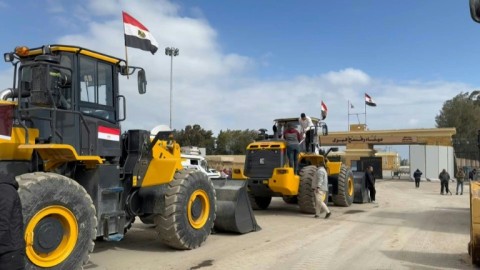 Bulldozers, construction equipment at Rafah crossing waiting to enter Gaza