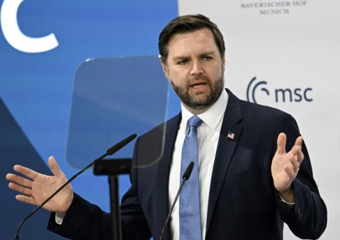 US Vice President JD Vance delivers his speech during the Munich Security Conference 