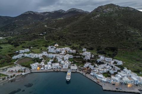 Katapola, the port on the Greek island of Amorgos, which has also been hit by a wave of quakes
