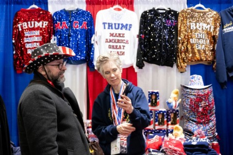 A vendor sells wares at a booth at the annual Conservative Political Action Conference (CPAC)