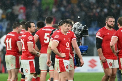 Wales players after losing 22-15 to Italy