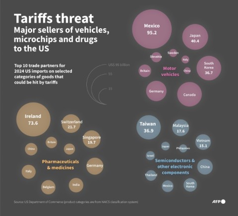 Tariffs threat: major sellers of vehicles, microchips and drugs to the US