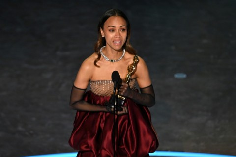 Zoe Saldana in Saint Laurent at the Oscars 