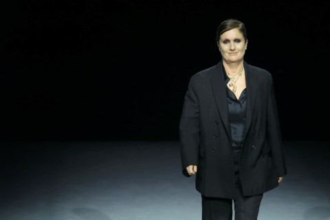 Chiuri acknowledged the audience briefly at the end of the Dior show 