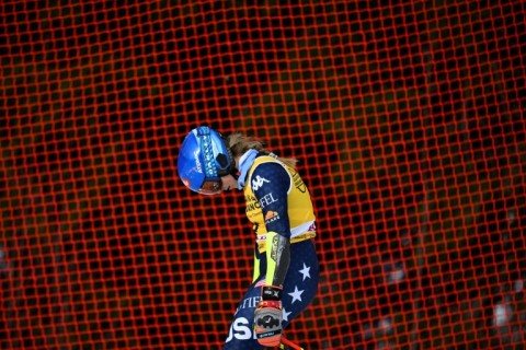 Mikaela Shiffrin reacts after skiing out in the first run of the World cup giant slalom in Are, Sweden