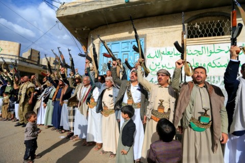 Yemenis in rebel-held Sanaa rally on March 11, 2025 against Israel, vowing more attacks