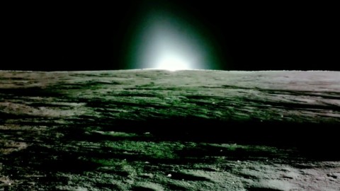 This handout photograph taken by Firefly Aerospace on March 16, 2025 and released on March 18, shows the lunar surface and the setting sun during the lunar mission of Firefly's Blue Ghost lunar lander