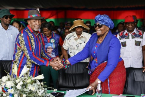 Nandi-Ndaitwah (R) takes over from Nangolo Mbumba as president