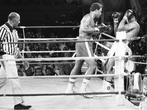 On the ropes: George Foreman battered away at Muhammad Ali in Kinshasa but ended up losing the heavyweight title