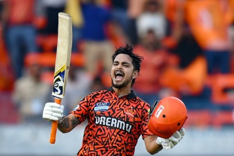 Century maker: Sunrisers Hyderabad's Ishan Kishan celebrates