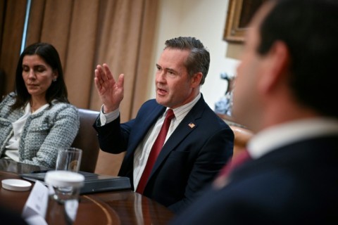 US National Security Advisor Mike Waltz speaks during a meeting with President Donald Trump and US ambassadors at the White House on March 25, 2025